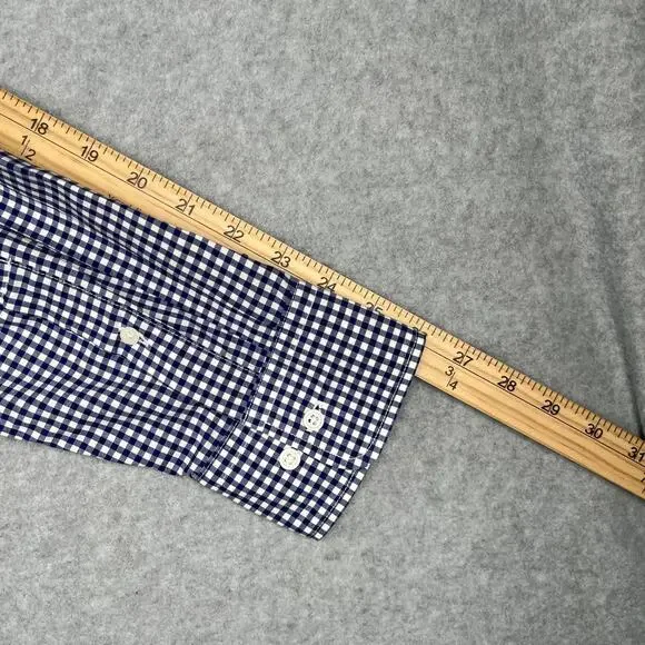 Uniqlo Shirt Large Navy Blue Gingham Check Button Up Long Sleeve Casual Mens - Picture 10 of 10